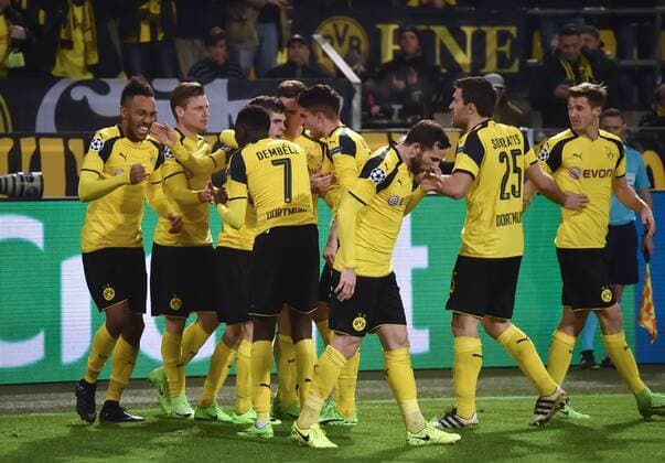 08.03.2017, Fussball, UEFA Champions League, Saison 2016 2017, Achtelfinale, Borussia Dortmund - Benfica Lissabon 4:0, Jubel (v.li.) Pierre-Emerick Aubameyang, Pierre Emerick Aubameyang (Borussia Dortmund), Lukasz Piszczek (Borussia Dortmund), Christian Pulisic (Borussia Dortmund), Ousmane Dembele, Ousmane Dembele (Borussia Dortmund), Julian Weigl (Borussia Dortmund), Marc Bartra (Borussia Dortmund), Gonzalo Castro (Borussia Dortmund), Sokratis (Borussia Dortmund), Eric Durm (Borussia Dortmund)