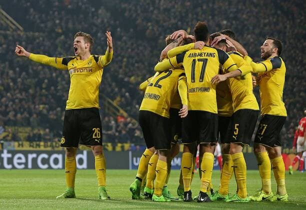 08.03.2017, Fussball Champions-League 2016 2017, Achtelfinale, Borussia Dortmund - Benfica Lissabon, im Signal-Iduna-Park Dortmund. Jubel Dortmund zum Tor zum 3:0 