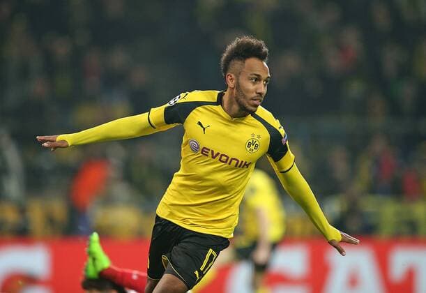 08.03.2017, Fussball Champions-League 2016 2017, Achtelfinale, Borussia Dortmund - Benfica Lissabon, im Signal-Iduna-Park Dortmund. Jubel Torschütze Pierre-Emerick Aubameyang (Dortmund) zum Tor zum 4:0 