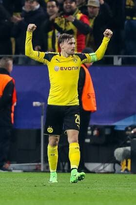 Dortmund, Germany 08.03.2017, UEFA Champions League - 2016 17 Season, Round of 16, Second leg, BV Borussia Dortmund - Benfica Lissabon, Marcel Schmelzer (BVB) schlussjubel ( DeFodi048