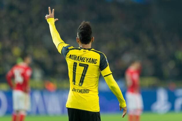 Dortmund, Germany 08.03.2017, UEFA Champions League - 2016 17 Season, Round of 16, Second leg, BV Borussia Dortmund - Benfica Lissabon, 4:0, Pierre-Emerick Aubameyang (BVB) jubelt nach seinem treffer zum 4:0 ( DeFodi001