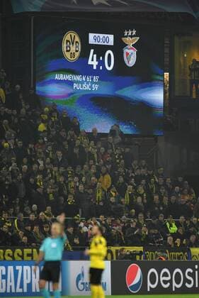 08.03.2017, Fussball, UEFA Champions League, Saison 2016 2017, Achtelfinale, Borussia Dortmund - Benfica Lissabon 4:0, Anzeigentafel mit dem Endergebnis