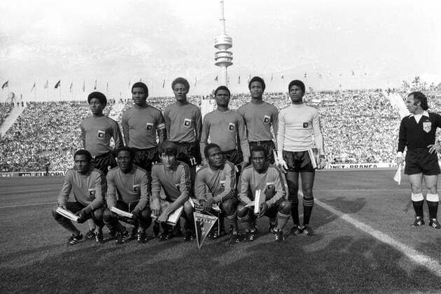 Mannschaftsfoto Haiti, hi.v.li.: Pierre Bayonne, Wilner Nazaire, Ernst Jean Joseph, Guy Francois, Arsene Auguste, Torwart Henry Francillon, vorn: Eddy Antoine, Jean Claude Desir, Philippe Vorbe, Emmanuel Sanon, Guy Saint Vil