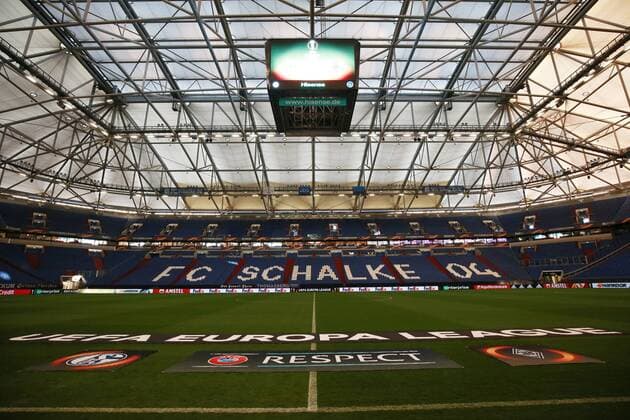 09.03.2017, xkvx, Fussball Europa League, FC Schalke 04 - Borussia Moenchengladbach, emspor, v.l. Veltins Arena Innenansicht Innenraum leere Arena leeres Stadion geschlossenes Dach Gelsenkirchen