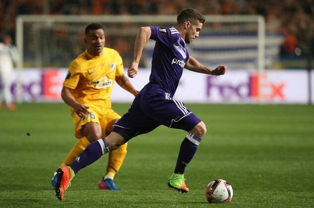 Anderlecht s Alexandru Chipciu pictured in action during a soccer game between Cypriot club APOEL FC and Belgian team RSC Anderlecht in Nicosia, Cyprus, Thursday 09 March 2017, the first leg of the 1 8 finals of the Europa League competition. VIRGINIExLEFOUR  x05061805x