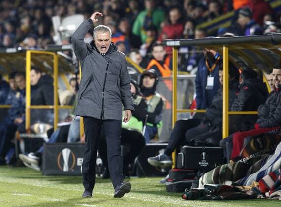 FuÃŸball, EL, FK Rostow - Manchester United ROSTOV-ON-DON, RUSSIA - MARCH 9, 2017: FC Manchester United ManU s manager Jose Mourinho reacts in Leg 1 of their 2016-17 UEFA Europa League Round of 16 football match against FC Rostov at Olimp-2 Stadium. Valery Matytsin TASS  TS043C42