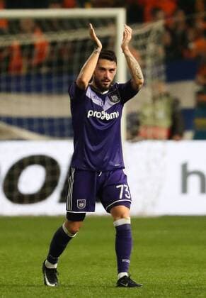 Anderlecht s Nicolae-Claudiu Stanciu celebrates during a soccer game between Cypriot club APOEL FC and Belgian team RSC Anderlecht in Nicosia, Cyprus, Thursday 09 March 2017, the first leg of the 1 8 finals of the Europa League competition. VIRGINIExLEFOUR  x05061857x