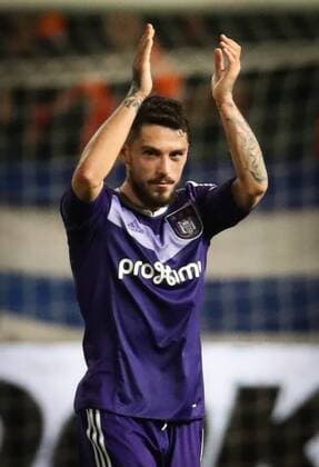 Anderlecht s Nicolae-Claudiu Stanciu celebrates during a soccer game between Cypriot club APOEL FC and Belgian team RSC Anderlecht in Nicosia, Cyprus, Thursday 09 March 2017, the first leg of the 1 8 finals of the Europa League competition. VIRGINIExLEFOUR  x05061858x