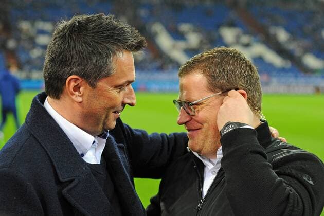 GER, UEFA EL, FC Schalke 04 (GER) vs Bor. Moenchengladbach (GER) 09.03.2017, Veltins-Arena, Gelsenkirchen, GER, UEFA EL, FC Schalke 04 (GER) vs Bor. Moenchengladbach (GER), im Bild von links: Christian Heidel ( Manager Schalke ), Max Eberl (Sportlicher Leiter Moenchengladbach ) Foto © nordphoto Treese nordphotoxTreese