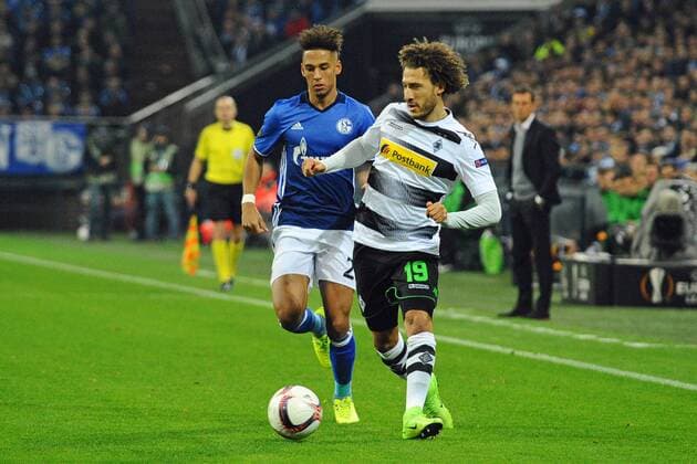 GER, UEFA EL, FC Schalke 04 (GER) vs Bor. Moenchengladbach (GER) 09.03.2017, Veltins-Arena, Gelsenkirchen, GER, UEFA EL, FC Schalke 04 (GER) vs Bor. Moenchengladbach (GER), im Bild von links: Thilo Kehrer ( Schalke 20 ), Fabian Johnson ( Moenchengladbach 19 ) Foto © nordphoto Treese nordphotoxTreese