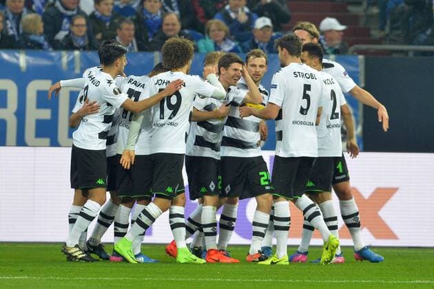 GER, UEFA EL, FC Schalke 04 (GER) vs Bor. Moenchengladbach (GER) 09.03.2017, Veltins-Arena, Gelsenkirchen, GER, UEFA EL, FC Schalke 04 (GER) vs Bor. Moenchengladbach (GER), im Bild Torjubel zum 0:1 durch Jonas Hofmann ( Moenchengladbach 23 ), Mitte Foto © nordphoto Treese nordphotoxTreese