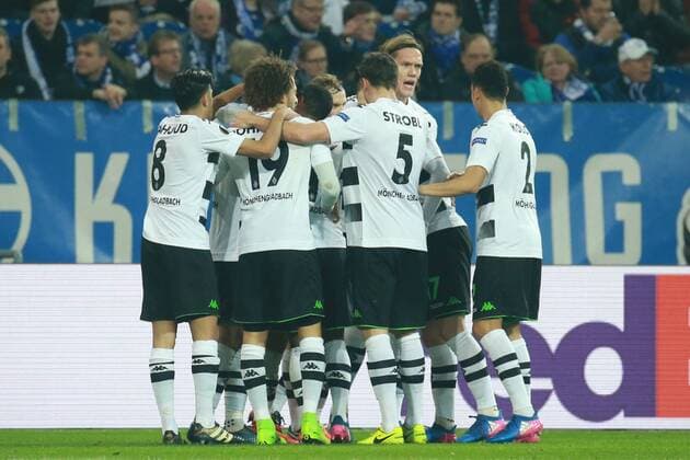 09.03.2017, xkvx, Fussball Europa League, FC Schalke 04 - Borussia Moenchengladbach, emspor, v.l. Torjubel, Goal celebration, celebrate the goal zum 0:1 durch Jonas Hofmann (Borussia Moenchengladbach) Gelsenkirchen
