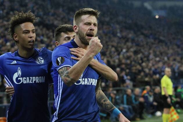 Europa-League : FC Schalke 04--VfL Borussia Mönchengladbach; Achtelfinale Hinspiel Guido Burgstaller (S04) zum 1:1 Ausgleich. Europa-League : FC Schalke 04--VfL Borussia Mönchengladbach; Achtelfinale Hinspiel