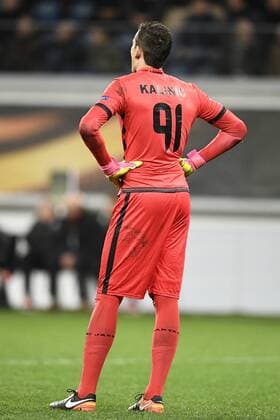 Gent s goalkeeper Lovre Kalinic pictured during a soccer game between Belgian teams KAA Gent and KRC Genk, Thursday 09 March 2017 in Gent, the first leg of the 1 8 finals of the Europa League competition. YORICKxJANSENS  x05062074x