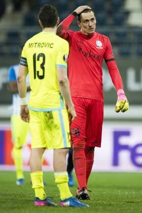 a soccer game between Belgian teams KAA Gent and KRC Genk, Thursday 09 March 2017 in Gent, the first leg of the 1 8 finals of the Europa League competition. JASPERxJACOBS  x05062107x