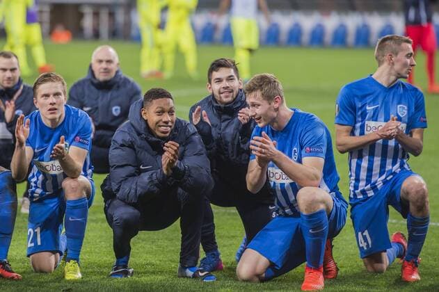 Jean Paul Boetius of KRC Genk (M) celebrate the victoryduring the UEFA Europa League round of 16 match between KAA Gent and KRC Genk on March 09, 2017 at the Ghelamco Arena in Gent, Belgium. KAA Gent v KRC Genk UEFA Europa League 2016 2017 xVIxGerritxvanxKeulenxIVx 7294570