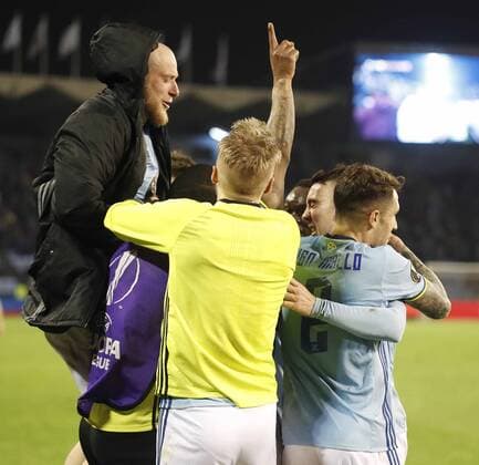 Beauvue. 1 8 first leg match of Europa League between Celta Vigo and FK Krasnodar. In this picture, Beauvue celebrates after scoring. xJORGExLANDINx 