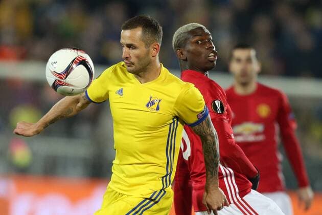 March 9, 2017 - Rostov-On-Don, Russia - Fedor Kudryashov (L) of FC Rostov and Paul Pogba of FC Manchester United ManU vie for the ball during the UEFA Europa League Round of 16, first leg between FC Manchester United and FC Rostov, at Olimp 2 Stadium in Rostov-on-Don, Russia on March 9, 2017. FK Rostov v Manchester United - UEFA Europa League Round of 16: First Leg  - ZUMAn230 20170309_zaa_n230_252 Copyright: xIgorxRussakx