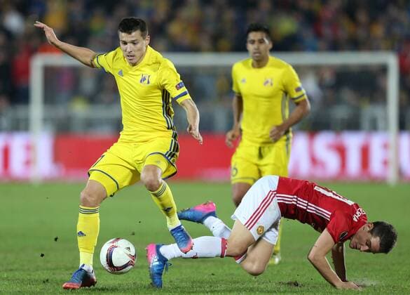 March 9, 2017 - Rostov-On-Don, Russia - Dmitri Poloz (L) of FC Rostov and Ander Herrera of FC Manchester United ManU vie for the ball during the UEFA Europa League Round of 16, first leg between FC Manchester United and FC Rostov, at Olimp 2 Stadium in Rostov-on-Don, Russia on March 9, 2017. FK Rostov v Manchester United - UEFA Europa League Round of 16: First Leg  - ZUMAn230 20170309_zaa_n230_260 Copyright: xIgorxRussakx