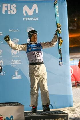 SNOWBOARD, FREESTYLE SKIING - FIS WC 2017 SIERRA NEVADA,SPAIN,10.MAR.17 - SNOWBOARD, FREESTYLE SKIING - FIS Freestyle Ski and Snowboard World Championships, free ski aerials, men ladies final, award ceremony. Image shows the rejoicing of David Morris (AUS). GEPAxpictures xOliverxLerch