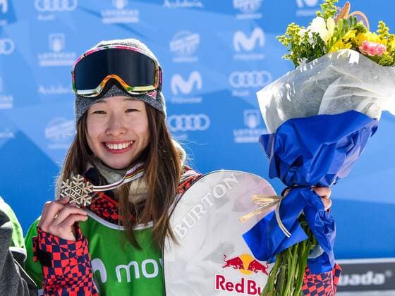 SNOWBOARD, FREESTYLE SKIING - FIS WC 2017 SIERRA NEVADA,SPAIN,11.MAR.17 - SNOWBOARDING - FIS Freestyle Ski and Snowboard World Championships, snowboard slopestyle, finals, men ladies, award ceremony. Image shows Miyabi Onitsuka (JPN). Keywords: medal. GEPAxpictures xOliverxLerch