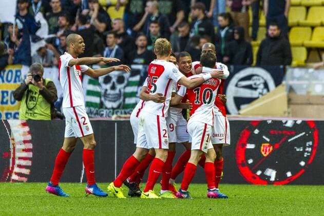 Jubel AS Monaco - Kylian Mbappe (AS Monaco) FOOTBALL : AS Monaco vs Girondins de Bordeaux - Ligue 1 - 11 03 2017 NorbertScanella Panoramic 