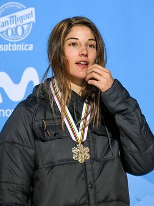 SNOWBOARD, FREESTYLE SKIING - FIS WC 2017 SIERRA NEVADA,SPAIN,11.MAR.17 - SNOWBOARDING - FIS Freestyle Ski and Snowboard World Championships, snowboard halfpipe, finals, ladies, award ceremony. Image shows Clemence Grimal (FRA). Keywords: medals. GEPAxpictures xOliverxLerch