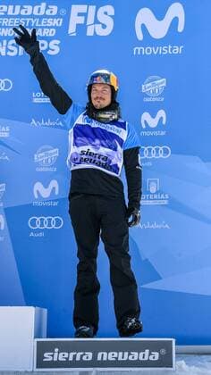 SNOWBOARD, FREESTYLE SKIING - FIS WC 2017 SIERRA NEVADA,SPAIN,12.MAR.17 - SNOWBOARDING - FIS Freestyle Ski and Snowboard World Championships, SBX, Snowboard Cross, final, ladies men, award ceremony. Image shows the rejoicing of Alex Pullin (AUS). GEPAxpictures xOliverxLerch