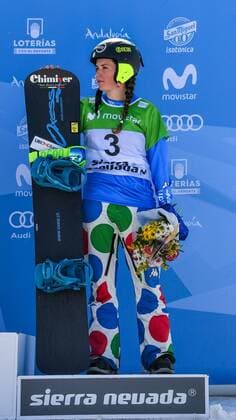 SNOWBOARD, FREESTYLE SKIING - FIS WC 2017 SIERRA NEVADA,SPAIN,12.MAR.17 - SNOWBOARDING - FIS Freestyle Ski and Snowboard World Championships, SBX, Snowboard Cross, final, ladies men, award ceremony. Image shows Michela Moioli (ITA). GEPAxpictures xOliverxLerch