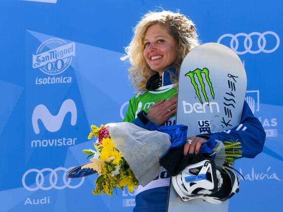 SNOWBOARD, FREESTYLE SKIING - FIS WC 2017 SIERRA NEVADA,SPAIN,12.MAR.17 - SNOWBOARDING - FIS Freestyle Ski and Snowboard World Championships, SBX, Snowboard Cross, final, ladies men, award ceremony. Image shows Lindsey Jacobellis (USA). GEPAxpictures xOliverxLerch