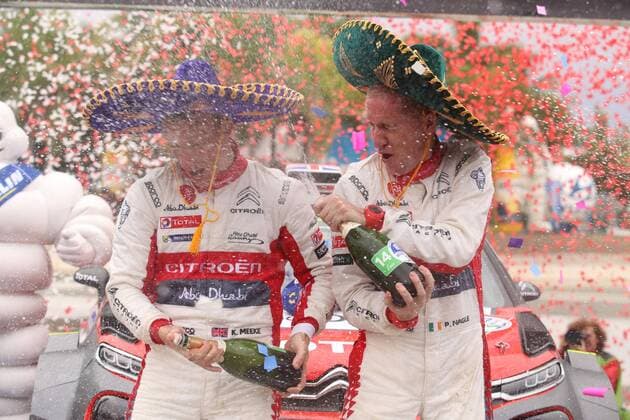 WRC, Meeke und Nagle gewinnen Rallye Mexiko CORRECTS CAPTION British pilot Kris Meeke (L) jubilates with his Irish copilot Paul Nagle after qualifying first at the 14th World Rally Championship of Mexico, in Leon, Guanajuato state, Mexico, 12 March 2017. 14TH WORLD RALLY CHAMPIONSHIP IN MEXICO !ACHTUNG: NUR REDAKTIONELLE NUTZUNG!  Copyright: xUlisesxRuizxBasurtox MEX002 20170312-636249581052500435