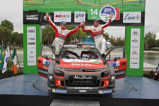 WRC, Meeke und Nagle gewinnen Rallye Mexiko British pilot Kris Meeke (R) jubilates with his Irish copilot Paul Nagle after qualifying first at the 14th World Rally Championship of Mexico, in Leon, Guanajuato state, Mexico, 12 March 2017. 14TH WORLD RALLY CHAMPIONSHIP IN MEXICO !ACHTUNG: NUR REDAKTIONELLE NUTZUNG!  Copyright: xUlisesxRuizxBasurtox MEX002 20170312-636249584903467063