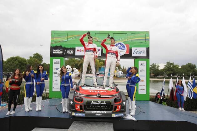 WRC, Meeke und Nagle gewinnen Rallye Mexiko British pilot Kris Meeke (R) jubilates with his Irish copilot Paul Nagle after qualifying first at the 14th World Rally Championship of Mexico, in Leon, Guanajuato state, Mexico, 12 March 2017. 14TH WORLD RALLY CHAMPIONSHIP IN MEXICO !ACHTUNG: NUR REDAKTIONELLE NUTZUNG!  Copyright: xUlisesxRuizxBasurtox MEX002 20170312-636249584919066863
