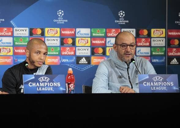 March 13, 2017 - Turin, Italy - Yacine Brahimi and Nuno Espirito Santo during the press conference PK Pressekonferenz before Champions League match between Juventus v Porto, in Turin, on March 13, 2016 Juventus v FC Porto - UEFA Champions League Round of 16: Second Leg Previews  - ZUMAn230 20170313_zaa_n230_028 Copyright: xLorisxRosellix