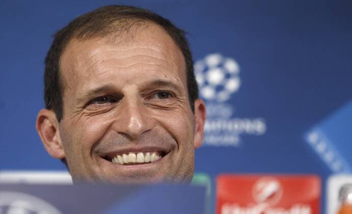 Italy: Soccer Champions League Juventus Juventus coach Massimiliano Allegri attends a press conference PK Pressekonferenz ahead of the Champions League round of 16 second leg soccer match against Porto  IsabellaxBonottox xPacificxPress