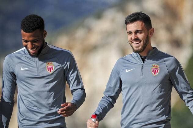Fußball, CL, AS Monaco Training Bernardo Silva (AS Monaco) - Thomas Lemar (AS Monaco) FOOTBALL : Training - AS Monaco -Champions League - 14 03 2017 NorbertScanella Panoramic 