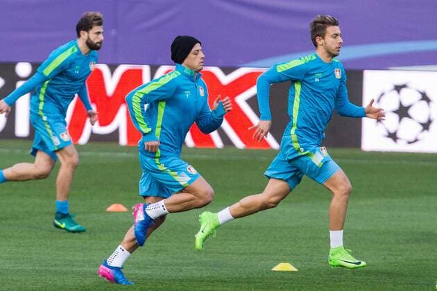 Javier Hernandez Chicharito of Bayer Leverkusen during the training before the match of Uefa Champions League of Bayer Leverkusen at Vicente Calderon Stadium in Madrid, Spain. March 14, 2017.  (20170314072)