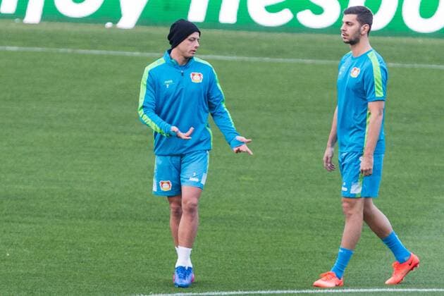 Javier Hernandez Chicharito of Bayer Leverkusen during the training before the match of Uefa Champions League of Bayer Leverkusen at Vicente Calderon Stadium in Madrid, Spain. March 14, 2017.  (20170314064)