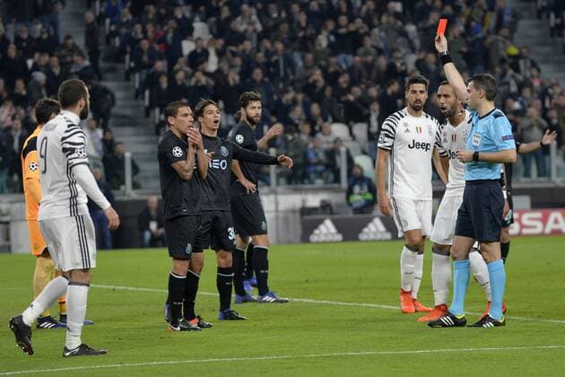 March 14th 2017, Juventus Stadium Turin, Italy; UEFA Champions league football, Juventus versus FC Porto; Maxi Pereira looks aghasts as he referee gives him a red card for intentional hand ball in the 6-yard box xPierpaoloxPiciuccox  ActionPlus11856332
