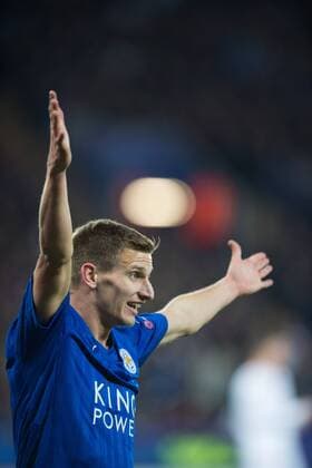 (170315) -- LEICESTER, March 15, 2017 -- Marc Albrighton of Leicester City reacts during the round of 16 second Leg Champions League match between Leicester City and Sevilla FC at the King Power Stadium in Leicester, England on March 14, 2017. Leicester City won the match 2-0 to enter the semifinal with 3-2 on aggregate. ) (SP)BRITAIN-LEICESTER-CHAMPIONS LEAGUE-ROUND OF 16-LEICESTER CITY VS SEVILLA FC JonxBuckle 