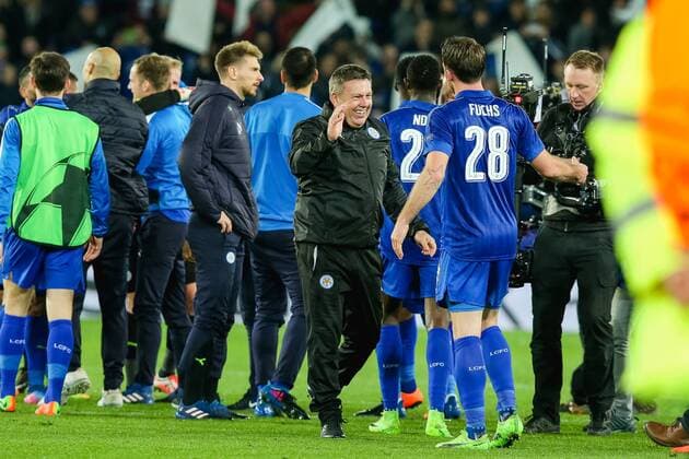 Craig Shakespeare (Leicester), MARCH 14, 2017 - Football Soccer : Leicester City manager Craig Shakespeare greets his players at the final whistle during the UEFA Champions League Round of 16 match between Leicester City and Sevilla at King Power Stadium in Leicester, England. Noxthirdxpartyxsales  (mdga013463)