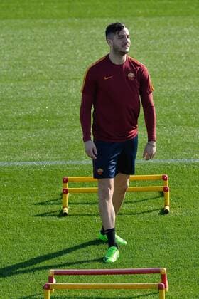 March 15, 2017 - Rome, Italy - Kostas Manolas of AS Roma warms up during a training session, on the eve of the team s Europe League football match against Lione , at the Trigoria training ground in the outskirts of Rome, on march 15, 2017 AS Roma press and training session  - ZUMAn230 20170315_zaa_n230_148 Copyright: xSilviaxLorex