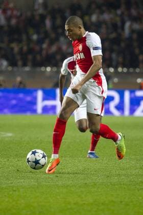 Football - UEFA Champions League - Round of Sixteen: AS Monaco 3 vs. Manchester City 5 Kylian Mbappe of Monaco attacks, at the Stade Louis II. COLORSPORT WINSTON BYNORTH 