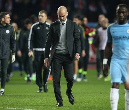 Josep Guardiola manager of Manchester City walks off the pitch during the UEFA Champions League Round of 16 2nd Leg match at the Stage Louis ll Stadium, Monaco. Picture date: March 15th, 2017. Pic credit should read: David Klein Sportimage EDITORIAL USE ONLY. No use with unauthorised audio, video, data, fixture lists, club league logos or live services. Online in-match use limited to 120 images, no video emulation. No use in betting, games or single club league player publications.