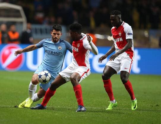 Jemerson of AS Monaco in action with Sergio Aguero of Manchester City during the UEFA Champions League Round of 16 2nd Leg match at the Stage Louis ll Stadium, Monaco. Picture date: March 15th, 2017. Pic credit should read: David Klein Sportimage EDITORIAL USE ONLY. No use with unauthorised audio, video, data, fixture lists, club league logos or live services. Online in-match use limited to 120 images, no video emulation. No use in betting, games or single club league player publications.