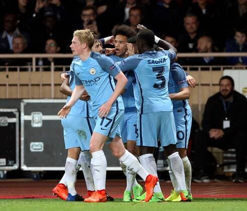 Leroy Sane of Manchester City celebrates his goal during the UEFA Champions League Round of 16 2nd Leg match at the Stage Louis ll Stadium, Monaco. Picture date: March 15th, 2017. Pic credit should read: David Klein Sportimage EDITORIAL USE ONLY. No use with unauthorised audio, video, data, fixture lists, club league logos or live services. Online in-match use limited to 120 images, no video emulation. No use in betting, games or single club league player publications.