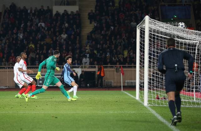Leroy Sane of Manchester City scores during the UEFA Champions League Round of 16 2nd Leg match at the Stage Louis ll Stadium, Monaco. Picture date: March 15th, 2017. Pic credit should read: David Klein Sportimage EDITORIAL USE ONLY. No use with unauthorised audio, video, data, fixture lists, club league logos or live services. Online in-match use limited to 120 images, no video emulation. No use in betting, games or single club league player publications.