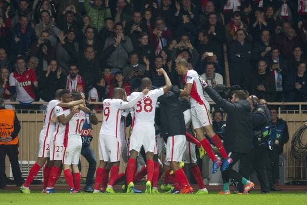 Football - UEFA Champions League - Round of Sixteen: AS Monaco 3 vs. Manchester City 5 Tiemoue? Bakayoko of Monaco celebrates scoring his team s third goal, at the Stade Louis II. COLORSPORT WINSTON BYNORTH 