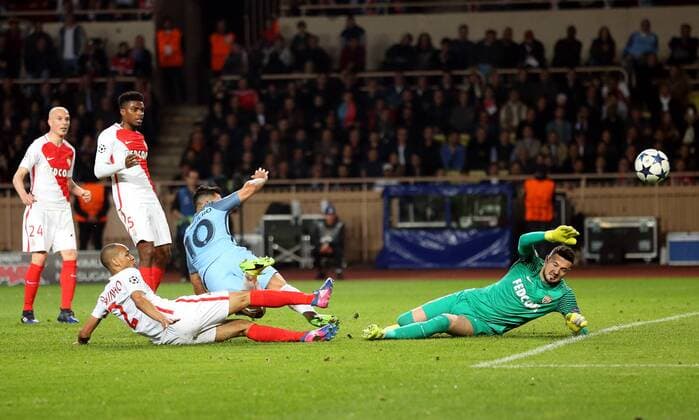 Sergio Aguero of Manchester City has an chance to score during the UEFA Champions League Round of 16 2nd Leg match at the Stage Louis ll Stadium, Monaco. Picture date: March 15th, 2017. Pic credit should read: David Klein Sportimage EDITORIAL USE ONLY. No use with unauthorised audio, video, data, fixture lists, club league logos or live services. Online in-match use limited to 120 images, no video emulation. No use in betting, games or single club league player publications.