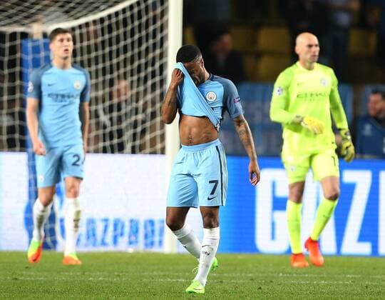Dejected Raheem Sterling of Manchester City during the UEFA Champions League Round of 16 2nd Leg match at the Stage Louis ll Stadium, Monaco. Picture date: March 15th, 2017. Pic credit should read: David Klein Sportimage EDITORIAL USE ONLY. No use with unauthorised audio, video, data, fixture lists, club league logos or live services. Online in-match use limited to 120 images, no video emulation. No use in betting, games or single club league player publications.